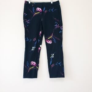 Worthington Black Purple Floral Ankle Pants Slacks Slim Dress Pant Size 8 Petite